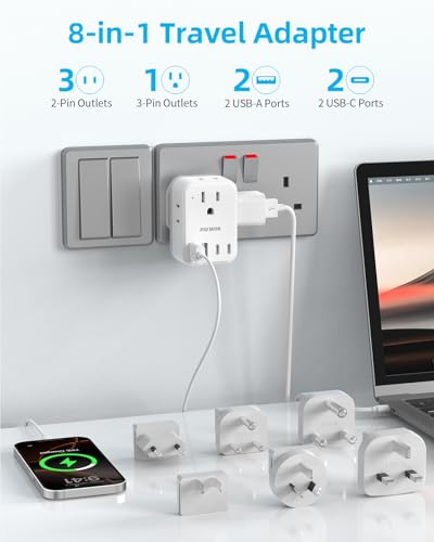 PAEWOK European Travel Plug Adapter Set, Universal Travel Adapter with 4 AC - style: Travel Adapter+Type C/G/A/I/D/M