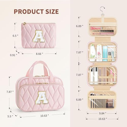 YOOLIFE Travel Toiletry Bag for Women - Hanging Toiletry Bag, Large Capacity Personalized Makeup Pouch, Travel Essentials - Letter Pink D - color: Pink, style: D