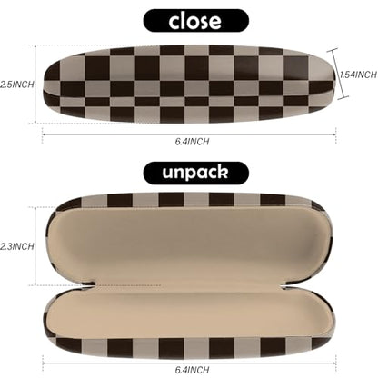 Glasses Case Hard Shell Eyeglass Protective Case Eyeglasses Holder Box with Cleaning Cloth for Women Girls Men Cute - color: L11-brown Checkered