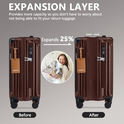 Joyway Carry On Luggage, Expandable Suitcase with Smart Cup Holder and USB Port, 20 IN Hardside Checked with TSA Lock Spinner Double Wheels (Coffe, Carry-On 20-Inch) - color: Coffee, size: Carry-On 20-Inch