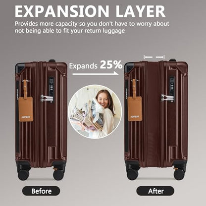 Joyway Carry On Luggage, Expandable Suitcase with Smart Cup Holder and USB Port, 20 IN Hardside Checked with TSA Lock Spinner Double Wheels (Coffe, Carry-On 20-Inch) - color: Coffee, size: Carry-On 20-Inch