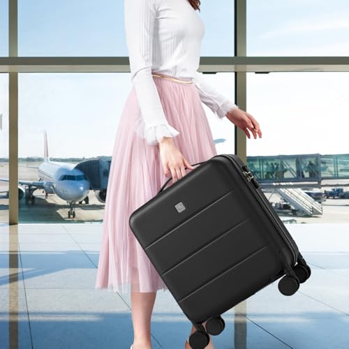 Hanke Underseat Carry On Luggage with Wheels, Hardside Small Suitcase - color: Jet Black, size: 16 Inch