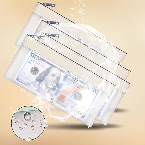 4 Pack Clear Money Envelopes for Cash Money Bag Pouch 7.6x3.7 inch - color: white
