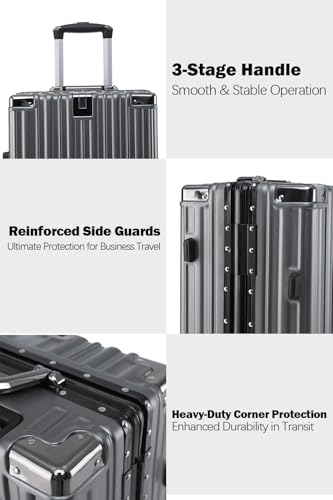 HotWay 24 Inch Checked Zipperless Luggage with Cup Holder,Grey - color: Gray (PC+Aluminum), size: Checked in 24inch