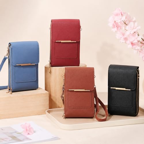 Women's Phone Messenger Bag, Crossbody Phone Wallet, RFID Touch Screen Crossbody Phone Purse, Anti-Theft Shoulder Strap - color: Red