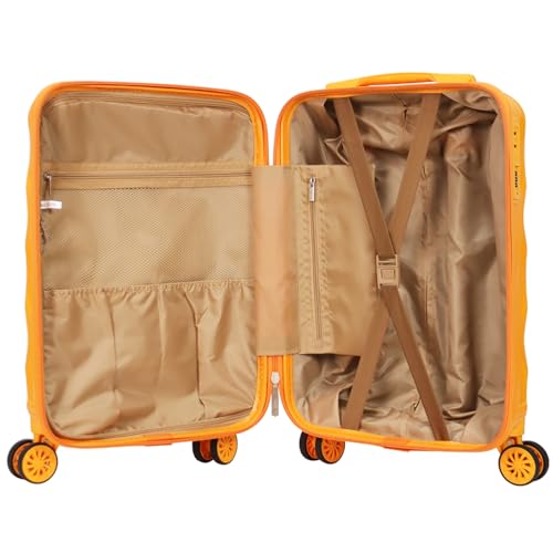 3 piece luggage set hard shell luggage lightweight luggage long vacation luggage set with 8 wheels Spinner Suitcases Suitcase Set Made of ABS+PC (Small, Medium & Large) (Black) - color: tangerine