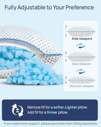 Adjustable Small Cooling Memory Foam Pillow for Travel, Airplanes & Camping - size: S - 16 x 12 Inch