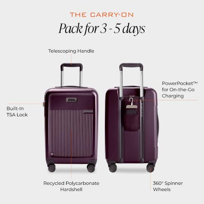 Briggs & Riley Sympatico Essential 22 Inch Hardside Carry-On Spinner, Plum - color: Plum, size: 22" Carry-On