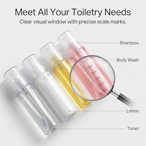 4-in-1 Leak Proof Travel Dispenser Bottle Set, TSA Approved Refillable Toiletry Containers for Shampoo & Lotion