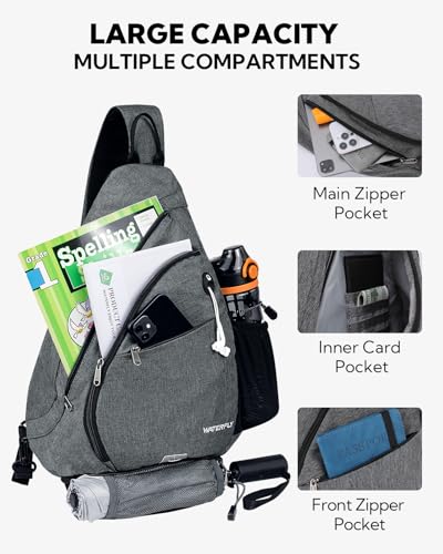 WATERFLY Large Sling Bag Crossbody Backpack Chest Pack for Men Women - color: Grey