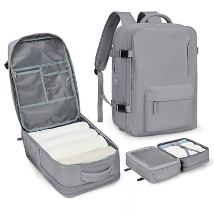 WONHOX Large Travel Laptop Backpack Expandable Flight Approved Backpack Carry on Backpack for Women Men Waterproof 17inch Laptop Daypack Hiking Work Backpack with Shoe Compartment Grey - color: A9-grey