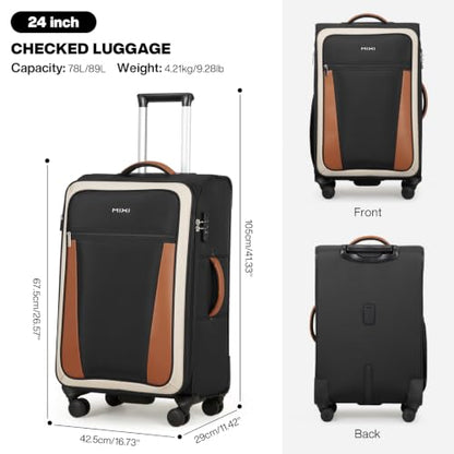 mixi 24 Inch Softside Expandable Checked Luggage, Black-Off White - color: Black-Off White, size: 24-Inch Checked in