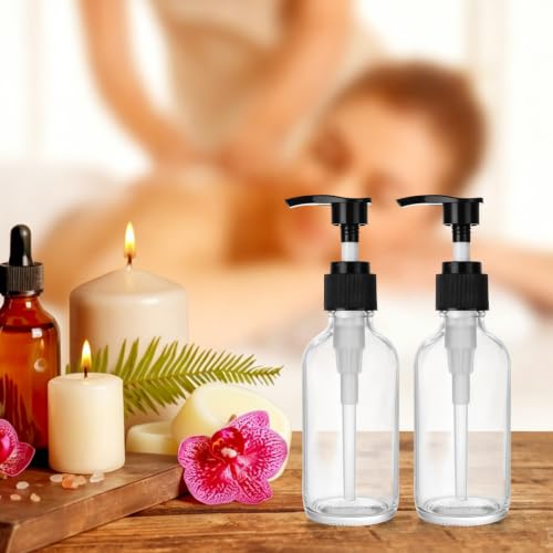 Acrux7 12PCS Glass Pump Bottles 4 oz Clear Refillable Lotion Dispenser