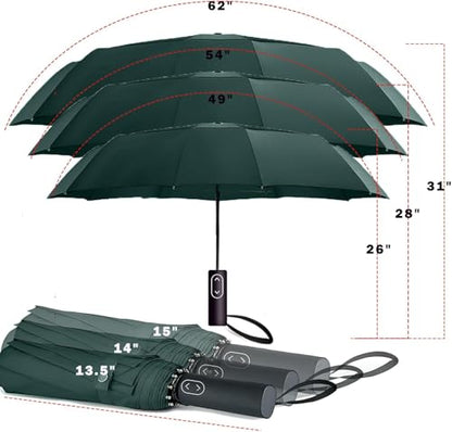 MRTLLOA Compact Golf Umbrella, 10 Ribs Vented Windproof Travel - color: Green, size: 54 Inch