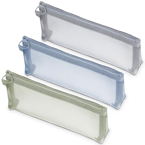 Yuanchu 3 Pcs Mesh Makeup Brush Bags, Small Mesh Bags Portable Pouch Bag - color: Gray, Blue, Green