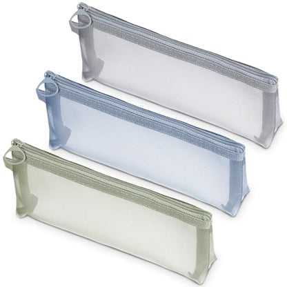 Yuanchu 3 Pcs Mesh Makeup Brush Bags, Small Mesh Bags Portable Pouch Bag - color: Gray, Blue, Green