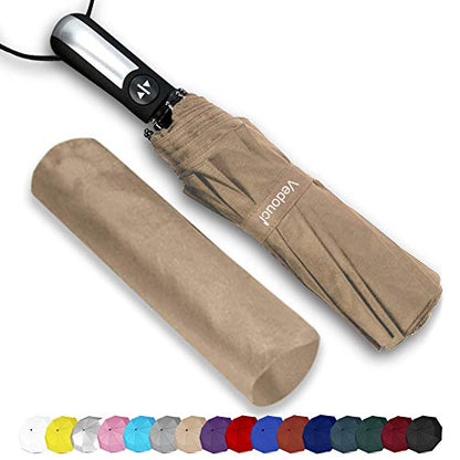 Umbrella Travel Umbrella with Teflon Coating, Automatic Umbrellas Anti UV Coating Folding Umbrellas - color: champagne