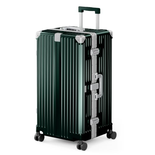 ALPHA CAMP Trunk Luggage 28 Inch with Aluminum Frame Zipperless Suitcase - color: Green, size: 28 Inch