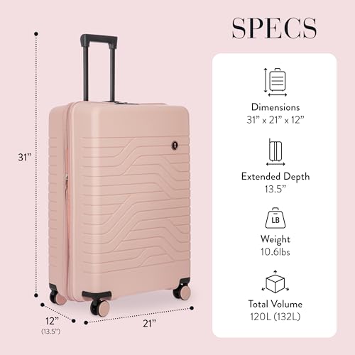 Bric's B|Y Ulisse Checked Luggage with Spinner Wheels – Expandable Lightweighted Hard Shell Suitcase, TSA Combination Lock - Removeable Wash Bag Included - 30 Inch, Pearl Pink - color: Pearl Pink, size: Checked-large