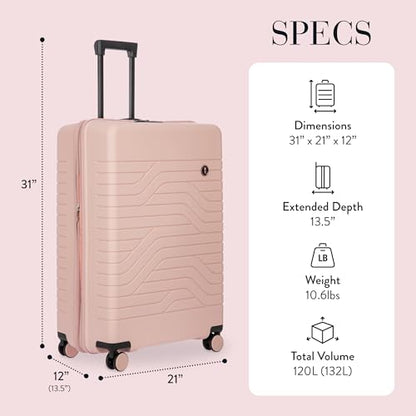 Bric's B|Y Ulisse Checked Luggage with Spinner Wheels – Expandable Lightweighted Hard Shell Suitcase, TSA Combination Lock - Removeable Wash Bag Included - 30 Inch, Pearl Pink - color: Pearl Pink, size: Checked-large