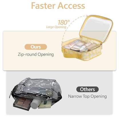 PACKISM Clear Makeup Bag Travel - TSA Approved Toiletry Bag, 3 Pack - color: Beige Yellow Purple, size: Medium Set (Patterned/ Lace Edition)