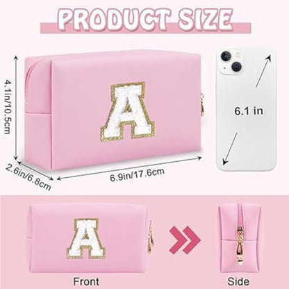 Initial Makeup Bag for Women Gifts, PU Leather Cosmetic Pouch, Pink Style K - color: Pink, style: K