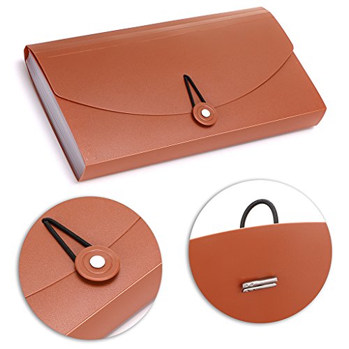 BTSKY Expanding File Folder -13 Pockets Small Accordion File Folder Expandable Card Ticket Holder File Storage Folder Check Bill File Folder Plastic Business Document Organizer Wallet Case, Brown | Small Accordion File Folder Expandable Card Ticket Holder