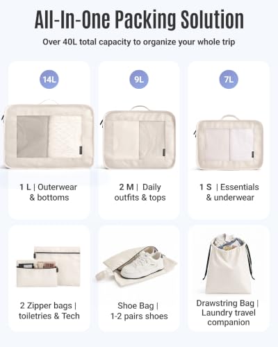 LIGHT FLIGHT 8 Set Packing Cubes for Travel, Cruise Ship Travel Essentials - color: Latte Brown