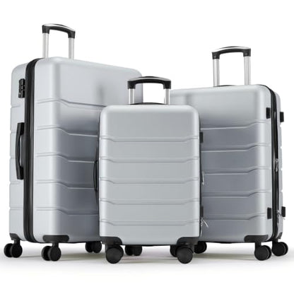 OLIXIS 3-Piece Luggage Set, Carry On Suitcases with Spinner Wheels, Expandable Travel Luggage with TSA Approved Lock & ABS Hard Shell, Light Grey, 20/24/28 Inch - color: Light Grey, size: 20/24/28IN