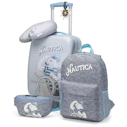 Nautica Kids Luggage - 18" Hardside Rolling Carry-on Suitcase with Spinner Wheels, Polar Voyage 5pc Travel Set - color: Polar Voyage | 5pc Travel Set