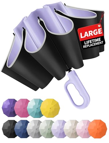 Jorilis Inverted Umbrella with Carabiner Handle, Windproof UV Sun & Rain - color: Light purple