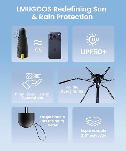 LMUGOOS 3 Pack Mini Travel Folding Umbrella,UPF 50+ UV Compact Portable Sun - color: Black
