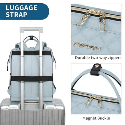 EMPSIGN 17 Inch Laptop Backpack Women with Giant Tumbler Holder, Light Blue - color: Quilted Light Blue