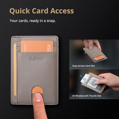 Buffway Slim Minimalist Front Pocket RFID Blocking Leather Wallets for Men and Women - Lichee Khaki - color: Lichee Khaki
