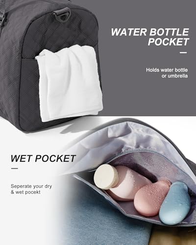 Gym Duffle Bag for Women with Shoe Compartment Waterproof Travel Tote Bags Personal Item Carry On Weekender Overnight Bags with Toiletry Bag Swimming Yoga Bags Hospital Holdalls Black Grey - color: C3-Grid-Back Grey