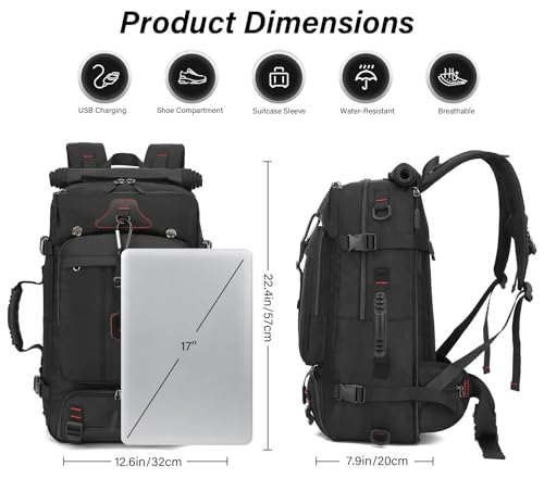 Travel Backpack for Men & Women, Convertible Duffle Bag 50L Large Carry on Backpack with Shoe Laptop Compartment, Wet Pocket - size: Large