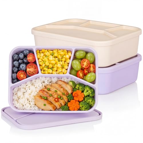 Ziliny 2 Pcs Silicone Bento Box Reusable Lunch Container, Light Color 2 - color: Light Color 2