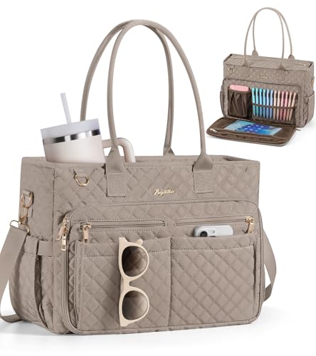 Bagstellar Teacher Tote Bag for Women, 15.6" Laptop Work Tote Computer Bag - color: Dark Taupe