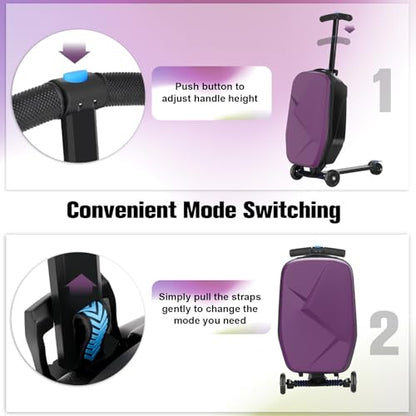 Scooter Luggage for Kids, Ride On Suitcase, Lightweight Foldable Luggage - color: Purple
