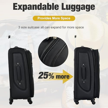 Softside Luggage Set, 3 Piece 22/26/30 Inch, Black - color: B . Black