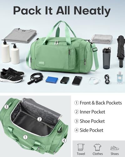 HOTOR Gym Bag, Duffle Bag with Shoe Compartment, Green 20.5x11x10.6 Inch - color: Green, size: 20.5" x 11.0" x 10.6"