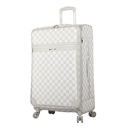 Steve Madden Designer Luggage - Checked Large 28 Inch Softside Suitcase - Expandable for Extra Packing Capacity - Lightweight Bag with Rolling Spinner Wheels (Chalet Light Grey, 28in) - color: Chalet Light Grey, size: 28 Inches
