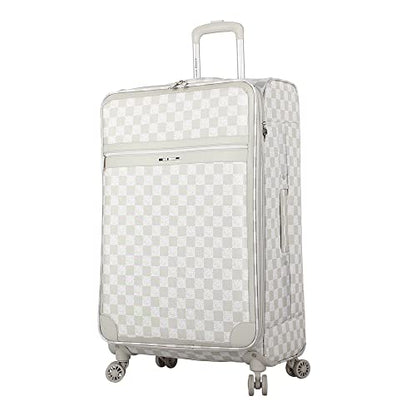 Steve Madden Designer Luggage - Checked Large 28 Inch Softside Suitcase - Expandable for Extra Packing Capacity - Lightweight Bag with Rolling Spinner Wheels (Chalet Light Grey, 28in) - color: Chalet Light Grey, size: 28 Inches