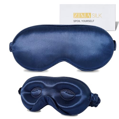 ZIMASILK Adjustable 3D 22 Momme 100% Mulberry Silk Sleep Mask | Upgraded Eye Mask for Sleeping - Soft & Breathable Blindfold - Blackout for Deep Sleeping (Navy Blue) - color: Navy Blue