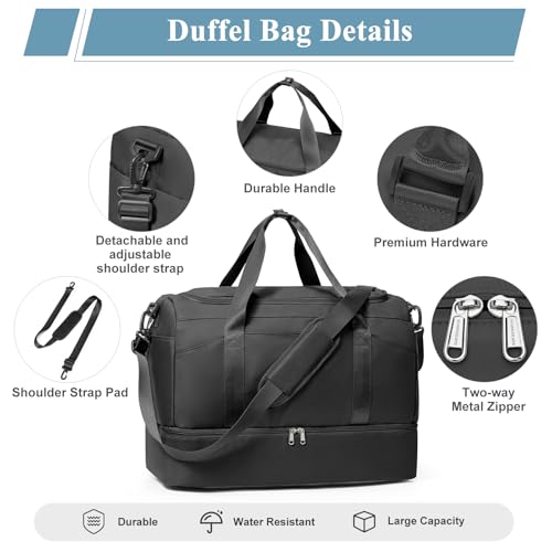Travel Duffel Bag, Carry-on Overnight Weekender Bags for Women Travel - color: Black
