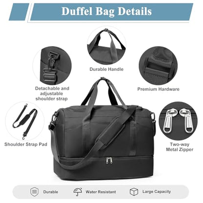 Travel Duffel Bag, Carry-on Overnight Weekender Bags for Women Travel - color: Black