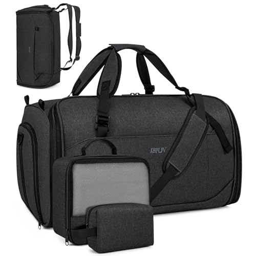 Convertible Garment Bag for Travel, 4-in-1 Backpack for Women Men, 3pcs 50L - color: C-Black