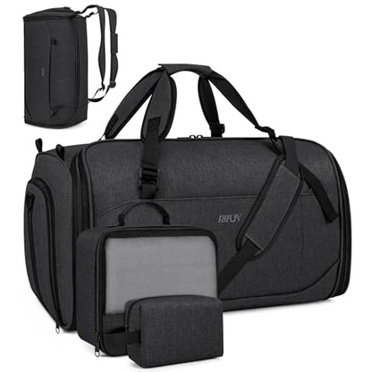 Convertible Garment Bag for Travel, 4-in-1 Backpack for Women Men, 3pcs 50L - color: C-Black