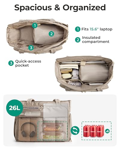 BAGSMART 여성용 퍼퍼 토트백, 21L/26L 작업용 토트 숄더 핸드백 - color: 블랙-2., size: L