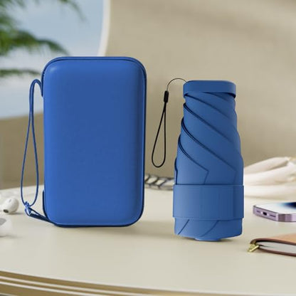 Mini Travel Umbrella, UPF 50+ Compact Fits in Purse - color: Blue